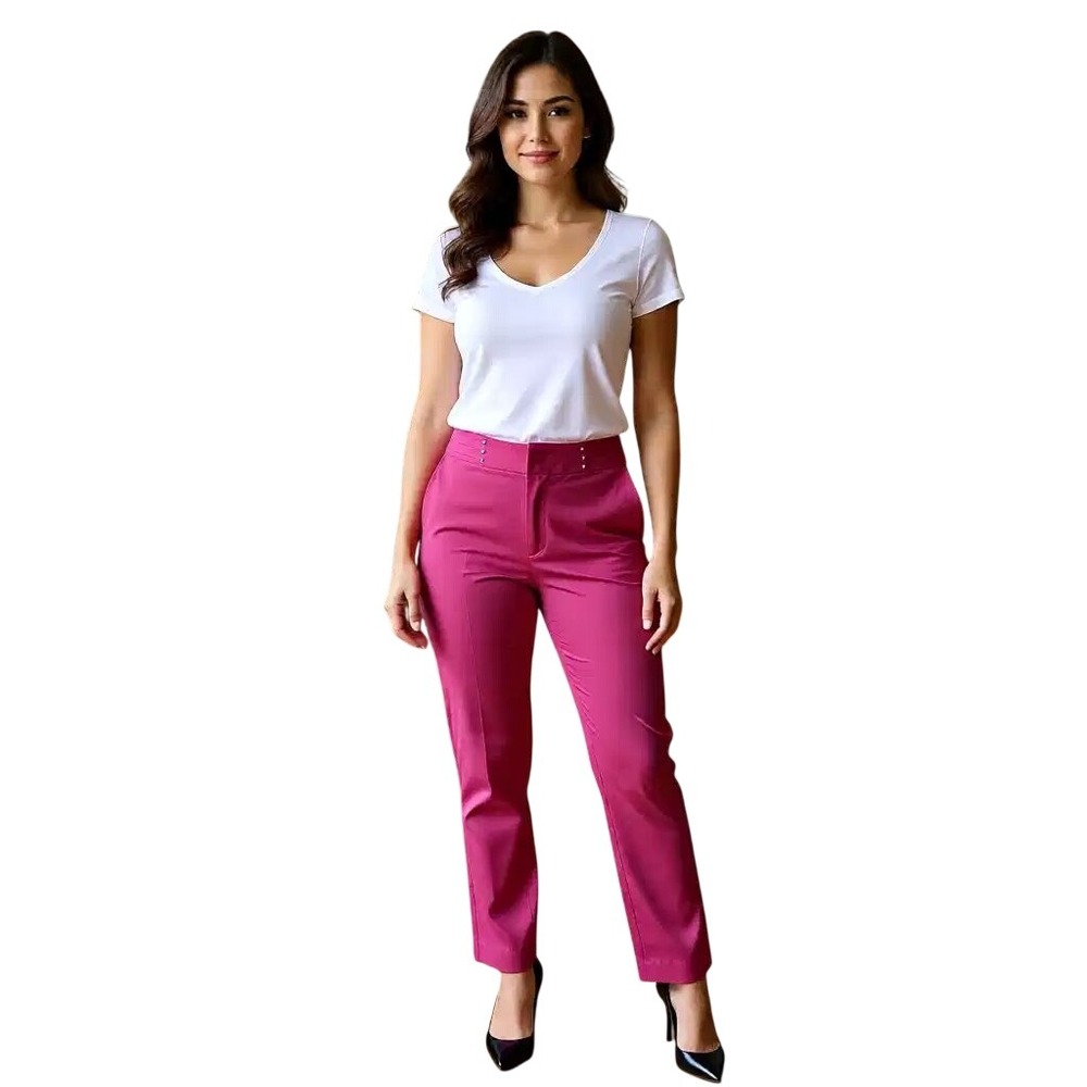 JM Collection Petite Pink Studded Pull On Straight Leg Dress Pants PM Fuchsia